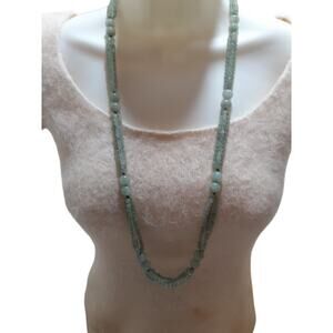 Vintage Jadeite Jade Beaded Necklace Hand Knotted Green Thread